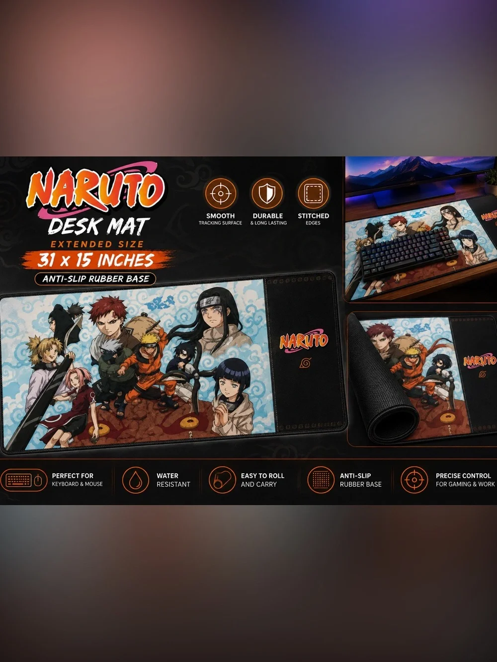 Naruto Anime Extended Desk Mat 31” x 15”